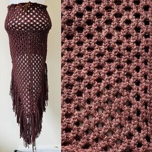 Boho Crochet Festival High Low Skirt Loose Knit Beach Swim  Cover Up Fringe Sz S